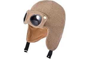 TAGVO Gorro de Punto Invierno para Niños, Gorro Beanie con Forro Polar Suave y Grueso con Gafas Cortaviento, Regulable Sombrero de Invierno con Orejeras para 4 a 10 Años niños y niñas Al Aire Libre