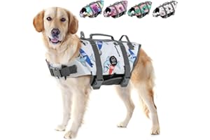 EMUST Dog Life Jacket, Lightweight Dog Life Vests with Rescue Handle for Small Medium and Large Dogs, Pet Safety Swimsuit Preserver for Swimming Pool Beach Boating, 2XL, WhiteWhale