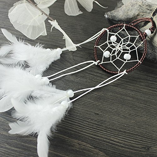 Mini Braun Kreis Weiße Feder Traumfänger Für Auto Hängen Dekor - 3