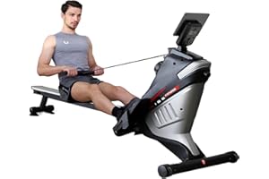 ISE Vogatore per Casa, Vogatore Magnetico Professionale con 8 Livelli di Resistenza Schermo LCD Guide Scorrevoli