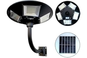 VOKOT L300W lampione stradale 300W faro led luce fredda 6500K, Lampione da esterno solare crepuscolare con telecomando IP66, Pannello solare integrato palo non incluso