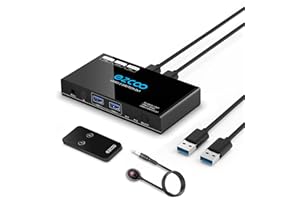 ROFAVEZCO USB 3.0 Switch 2 In 4 Out Sharing Switcher IR Remote KVM Switch Hub for Mouse, Keyboard, Scanner, Printer with 1M USB 3.0 A to A Cable