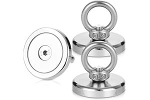 TIDEVAN 2 pezzi Magnete da Pesca Calamite,Capacità di Carico 50 kg Magnete da Pesca Diametro 42 mm Magnete da Pesca Calamite con golfare e Foro Svasato per Pesca Salvataggio Fluviale e Recupero Fiume