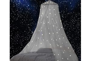 Comtelek Moskitonetz Doppelbett, Baldachin mit Fluoreszierenden Sternen & Mond, Leuchtet im Dunkeln, Groß Hängend Himmelbett Vorhänge Anti Insektenschutz für Kinderbett, Babybett, Schlafzimmer Deko