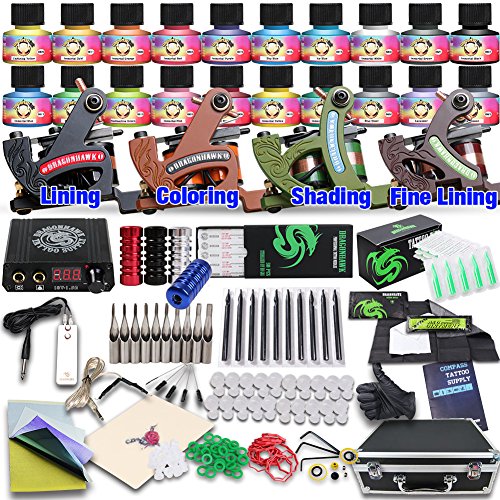 Dragonhawk Professional Tattoo Kit 4 Kinds Of Machines 20 Immortal Color Inks Top CE Power Supply D139EUYMX