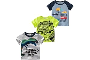 Snyemio Lot de 3 T-Shirt Garçon à Manches Courtes Coton Enfants Bébé Été Cartoon Tee