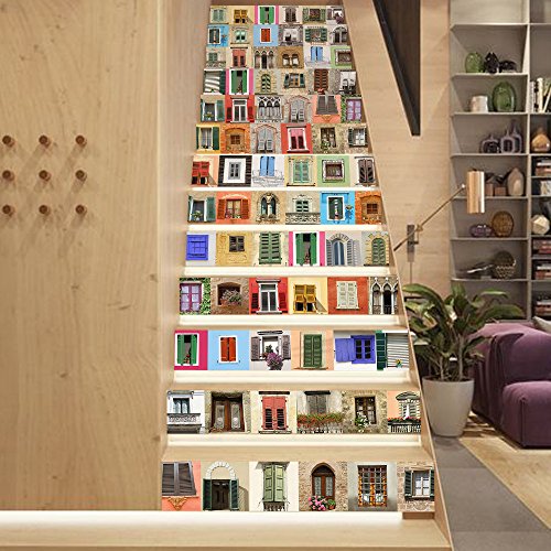 Preisvergleich Produktbild DIY Renovierung Wandaufkleber Europäischen 3D Simulation Windows Treppen Aufkleber Familie Wohnzimmer 13 Stücke (39 4 Zoll × 7 Zoll)