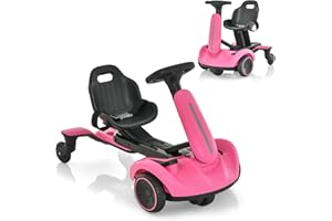 COSTWAY Electric Ride on Drift Car, 6V Battery Powered Racing Kart with 2-Position Adjustable Seat, 360° Spin Wheels, Horn, 2 Speeds Go Kart for Kids Aged 3-8 Years Old (Pink)