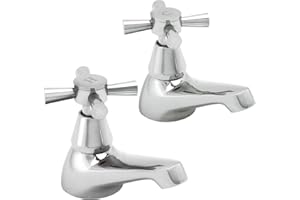 Deva Milan 101 Basin Taps Cross Finish-Modern Hot & Cold Easy Use Handles Pair Downstairs Bathroom Handwash Sink Faucets-12 Year Warranty, Silver (Chrome), Set of 2 Pieces