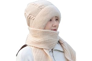LAKEMON Écharpe Coupe-Vent intégrée avec Protection des Oreilles, Bonnet de Protection des Oreilles épais et Chaud à Tricoter, Bonnet tricoté Chaud d'hiver pour Femme