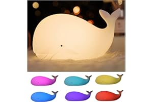 AMALAN EU Veilleuse BéBé Enfant Baleine, Silicone Couleur Led Portable, Mode Double LumièRe Chaud, Blanc Et 7 Respirations,ContrôLe Tactile Sensible, Chambre Adulte Et BéBé,Port Usb Rechargeable(Blanc)