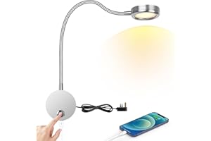 ERWEY Wall Reading Light - LED Bedside Lamp with Touch Button, 3000-6000K, 4W Bed Lamp, 360°Flexible Gooseneck, USB Charging, Silver