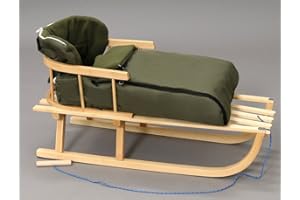 RGVERTRIEB Holzschlitten mit Rückenlehne mit Winterfußsack Schlitten Holz | 10 Farben