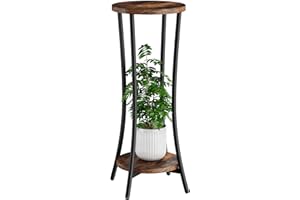 IBUYKE Support Plante Interieur à 2 Étages, 76cm de Haut Support à Plantes en Bois, Moderne Supports de Pots de Fleurs Pour Intérieur Jardin Balcon Salon Décoration, Rustique Brun TMJ074H