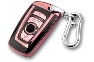 QBUC Car Key Full Cover for BMW Soft TPU Anti-dust Protection Key Case Shell Keyless Remote Control Smart Car Key Protector for BMW 1/2/3/4/5/6/7 Series and X3 X4 M2 M3 M4 M5 M6 GT3 GT5 (A-Pink)