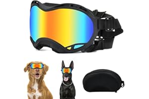 VGECEE Gafas de Sol para Perros Medianos y Grandes con Protección UV Contra Viento, Polvo y Rayos Solares Correa Ajustable y Acolchado de Espuma para Paseo Aventura Caminata, Lentes de PC Marco de TPU