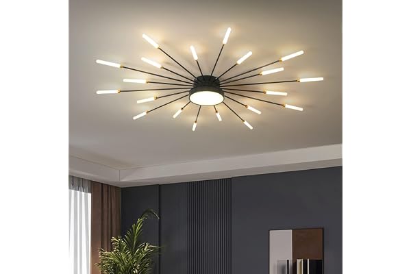 minifair Plafonnier LED moderne 20 + 1 têtes lustres noirs semi-affleurants éclairage de plafond pour chambre salon cuisine salle à manger restaurant