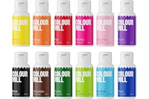Colour Mill Oil Blend Food Colouring Set Kickstarter - Next Generation Food Colours: Yellow, Orange, Red, Hot Pink, Baby Pink, Purple, Blac, Chocolate, Forest, Lime, Sky Blue, Royal - Set 12 x 20 ml