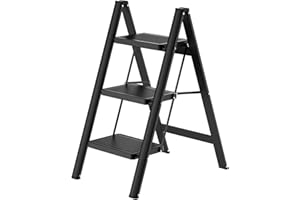 HOUSLUX Trittleiter Klappleiter Robuster Stahlrahmen, 150 kg Tragkraft Klappbar Design mit Anti Rutsch Oberfläche für mehr Sicherheit (3 Stufen)