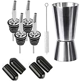 Rudra Exports Metal Bottle Pourers for Syrup Wine Olive Oil, Pouring Spouts for Liquor for Bar - Pack of 4 (with Black PVC Ca