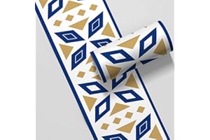 WMHDSJ Borde del papel pintado Flor de oro azul Auto Adhesivo del Papel Pintado del PVC Cenefa autoadhesiva para decoración de pared de cocina baño 10cm X 500cm