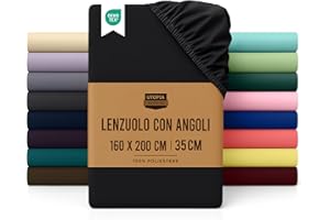 Utopia Bedding Lenzuolo con Angoli Due Piazze Matrimoniale - 160x200cm - Nero - Certifié Oeko-TEX - Microfibra di Poliestere Spazzolato -Lenzuolo sotto con Angoli Elasticizzato