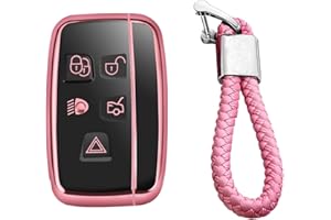M.JVisun Soft TPU Case Cover Protector Case for Land Rover, Car Remote Key Fob Case for Land Rover Discovery 4/Sport Freelander 2 for Range Rover Evoque/Sport/Velar - Glossy Pink - Braided Keychain