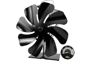 Tomersun 8 Blatt Ofenventilator, Wärmebetriebener Kaminventilator mit Thermometer, Leiser Betrieb, für Holzofen/Kamin | Energieeffizient & Einfach zu bedienen