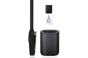 arteneur® - Brosse WC 3 en 1 en Silicone avec Porte-Brosse WC à Long Manche en Acier Inoxydable & Hygiénique avec Lattes et Grattoir - pour Salle de Bain & WC (Noir)