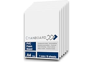 Cyanboard, 6 placas de PVC expandido 1mm A4 (297 X 210mm) blanco mate, PVC espumado.