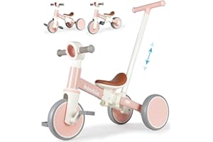 Bautia 5 in 1 Kids Tricycles for 1-4 Year Old, Toddler Balance Bike for Boys Girls Gift Present, Baby Trike with Parent Handle and Removable Pedals for 12 Months+ (No Parent Steering Version)