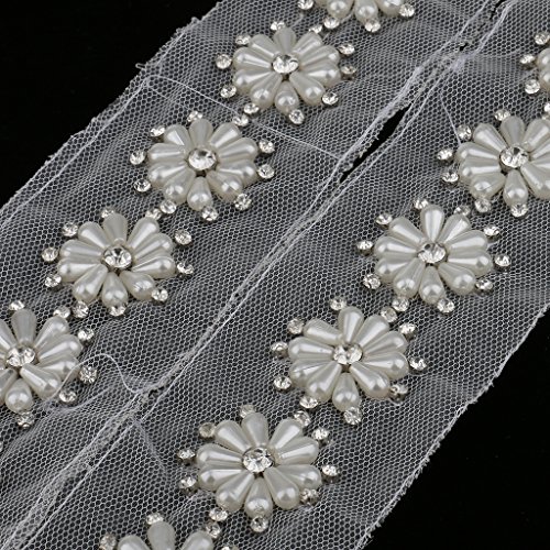 MagiDeal Perlen Borte Spitzenborte Spitzenband Besatz Kleidung Nähen Hochzeit Deko DIY – Farbe 3, 97cm - 3