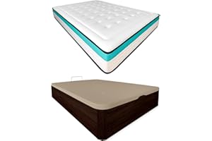 DUÉRMETE ONLINE - Pack Colchón Viscoelástico Bio MAX + Canapé Madera Abatible Gran Capacidad | Color Wengué 150 x 190