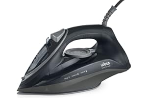 Ufesa Steam Tech 2400 Fer à Repasser Vapeur, 2400W, Débit Vapeur 0-30gr/min, Fonction Pressing 120gr, Semelle Céramique, Double Système Anti-Calcaire, Anti-Gouttes Noir, Exclusivité Amazon