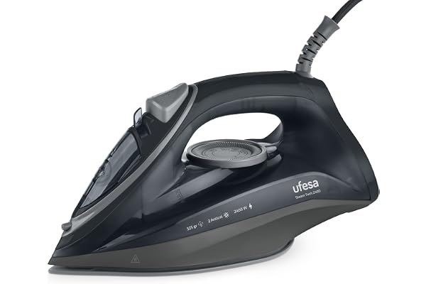 Ufesa Steam Tech 2400 Fer à Repasser Vapeur, 2400W, Débit Vapeur 0-30gr/min, Fonction Pressing 120gr, Semelle Céramique, Double Système Anti-Calcaire, Anti-Gouttes Noir, Exclusivité Amazon
