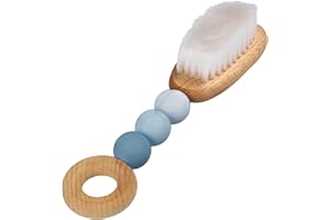 PARSA BEAUTY PARSA Baby Brosse de soin des cheveux avec poils de chèvre en bois de hêtre certifié FSC® pour le soin des cheveux fins de bébé et du cuir chevelu sensible, bleu clair