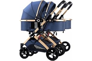 LEIYTFE Cochecito Paraguas Gemelar,Cochecito Infantil Doble,Cochecito Gemelos Side By Side,Silla De Paseo Doble Desmontable Con 2 Asientos Individuales,Cochecito Reversible Paisaje Alto ( Color : Blauw )