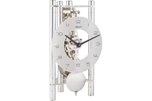 Hermle Orologio da tavolo a scheletro con colonne in alluminio anodizzato – Triangolo 23025-X40721, quadrante arabo, vetro, argento, fabbrica nichelata, 19,5 cm x 11 cm x 9 cm