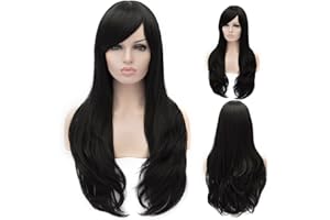CoastaCloud LOLITA 18" Parrucca Da Donna Capelli Lunghi Mossi Ricci Per Travestimento Cosplay 45cm Nero