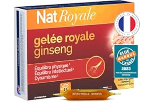 NATURAVIGNON LABORATOIRE NaturAvignon Ampoule Gelée Royale Ginseng | complement alimentaire Vitalité, Immunité, defense immunitaire adulte | Gelée Royale 1000mg, Ginseng rouge de corée 1800mg, Vitamines B3 B6 | 20 ampoules