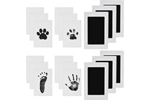 Nabance Fußabdruck Baby mit 6 Stempelkissen 12 Abdruckkarten Handabdruck Baby Pfotenabdruck Set Hund Katze Baby Abdruckset Sicher und Ungiftig Neugeborenen Geschenk 0-6 Monate