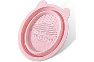 YNKKVRE Makeup Brush Cleaning Silicone Mat, Make up Brush Cleaning Mat Foldable Makeup Brush Cleaner, Portable Makeup Brush Cleaning Pad, for Makeup Sponge, Powder Puff, Brush(Pink)