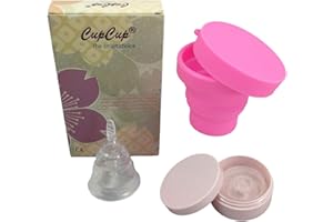 CUPCUP Coupe menstruelle pliable (x2) brevetée certifiée CE. Douce souple. Avec stérilisateur et boite de transport. Cup taille M transparente incolore en silicone médical hypoallergénique. Rose