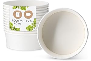 BIOZOYG Ciotola per insalata 50 pezzi 1000 ml bianco - Ciotola usa e getta per zuppa e insalata da asporto - Contenitore Deli e Mealprep Mealprep in cartone usa e getta