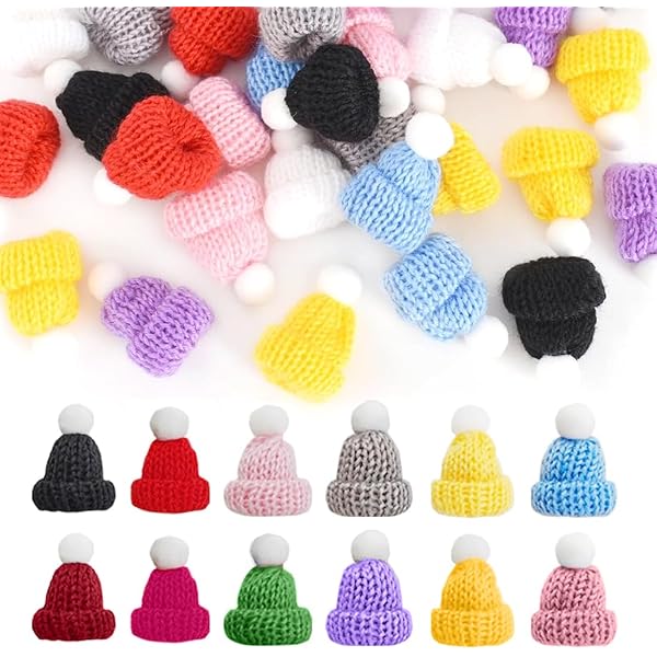 Lot De 28 Mini Bonnets Tissés - Chapeaux De Noël Et Lutins Pour Décorations, DIY, Poupées - Environ 3,5x4,5 Cm - 3