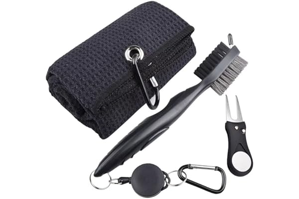 Berfea Kit de Nettoyage de Club de Golf avec Brosse et Serviette de Golf, Brosse de Club de Golf et kit de Nettoyage de rainures de Golf, Accessoires de Golf pour Homme