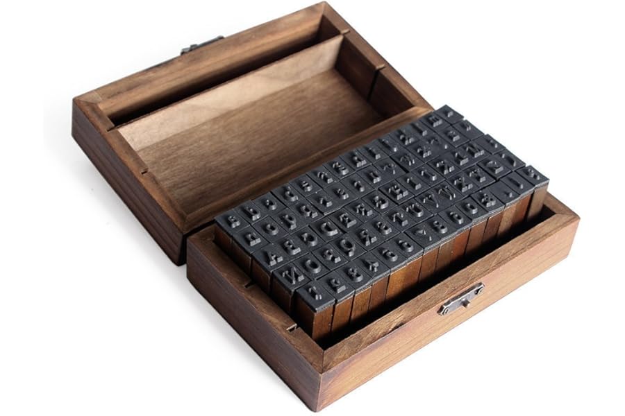 Alphabet Letters Stamps- Wooden Rubber Alphabet Letter Multipurpose Number Stamps Stamper Seal Set in a Wooden Box Case Set of 70pcs