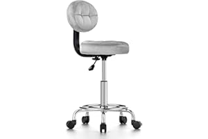 RATTANTREE Sgabello da Ufficio con Poggiapiedi Circolare, Sedia Uffico con Schienale Rimovibile, Sgabello con Ruote In Velluto, Regolazione in Altezza di 15 cm per Salone di Massaggio, Cliniche, Ufficio