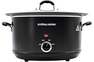 Andrew James 6.5L Slow Cooker – Sear-to-Simmer - Large Hob-Proof Aluminium Pot, Shatter-Resistant & Easy-Clean Design 3 Heat Settings & Glass Lid, Ideal for Family Meals, Curries & Batch Cooking