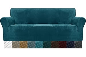 MAXIJIN Copridivano in velluto spesso Copridivano antiscivolo a 3 posti super elasticizzato per cani Pet Friendly 1 pezzo Protezione per mobili Copridivano peluche (3 posto, Velluto Verde Nerastro)